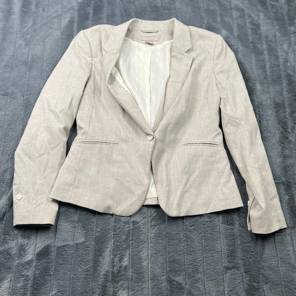 HM Womens Beige Single Button Blazer Jacket Size M P/N 05686011 Oatmeal Marl